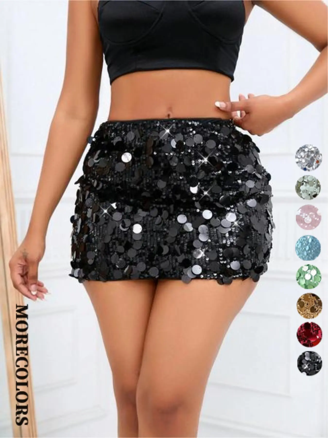 Women's Glitter Sequins Mini Skirt, Sequined Skirt, Perfect for Parties & Clubs, Shiny Fashionable Elastic Skirt for All Seasons, Trendy Bottoms