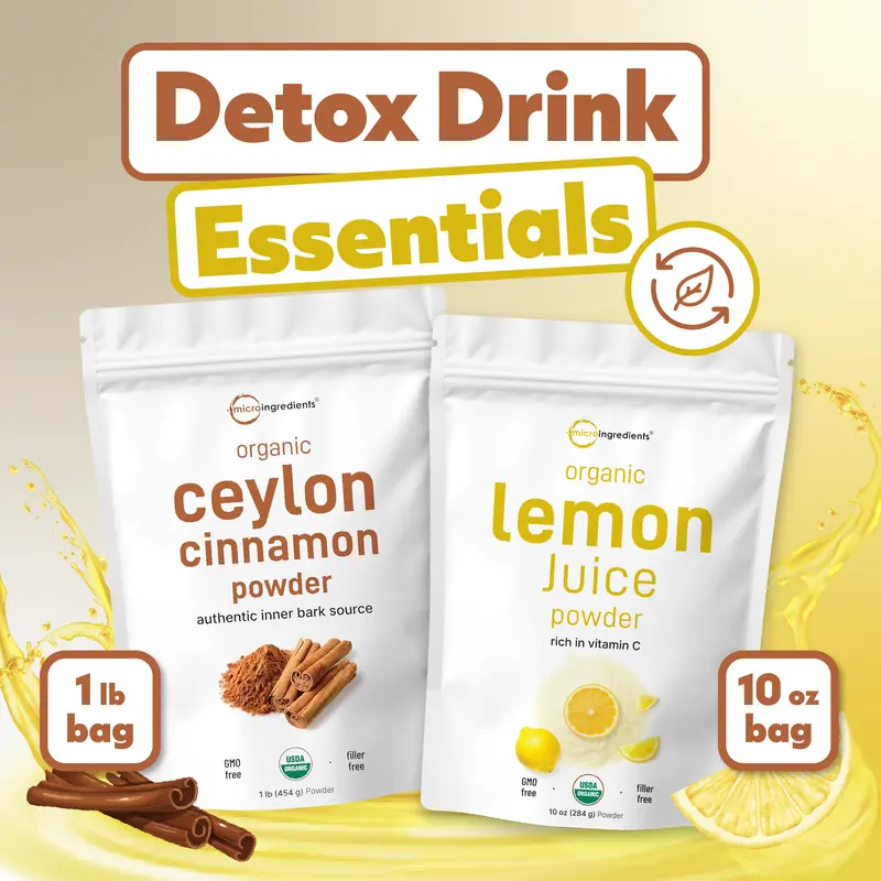 Micro Ingredients Detox Drink Essentials Bundle: Ceylon Cinnamon Powder 1lb & Lemon Juice Powder 10oz