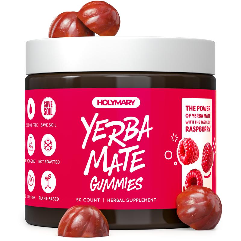 Holymary Yerba Mate Gummies – Energy, Focus & Power | Vegan, Non-GMO, Gluten-Free | 50 Pack | Natural Dietary Supplement Made in USA