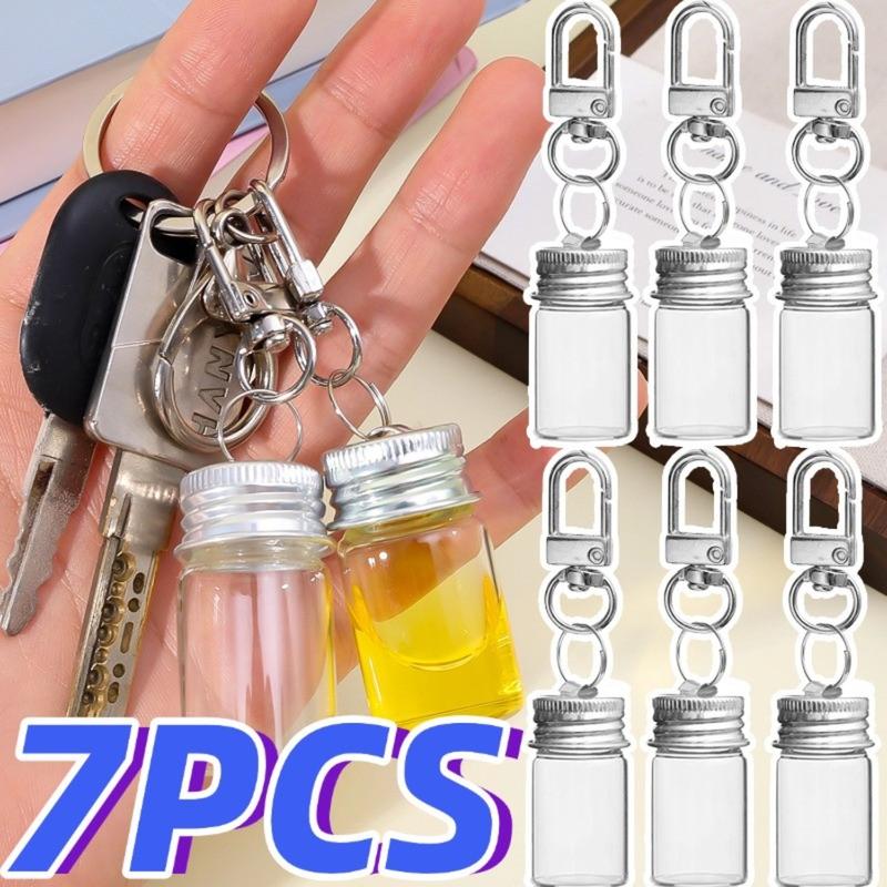 查看[2/7Pcs Mini Transparent Glass Bottle Keychain 7ml Perfume Liquid ...