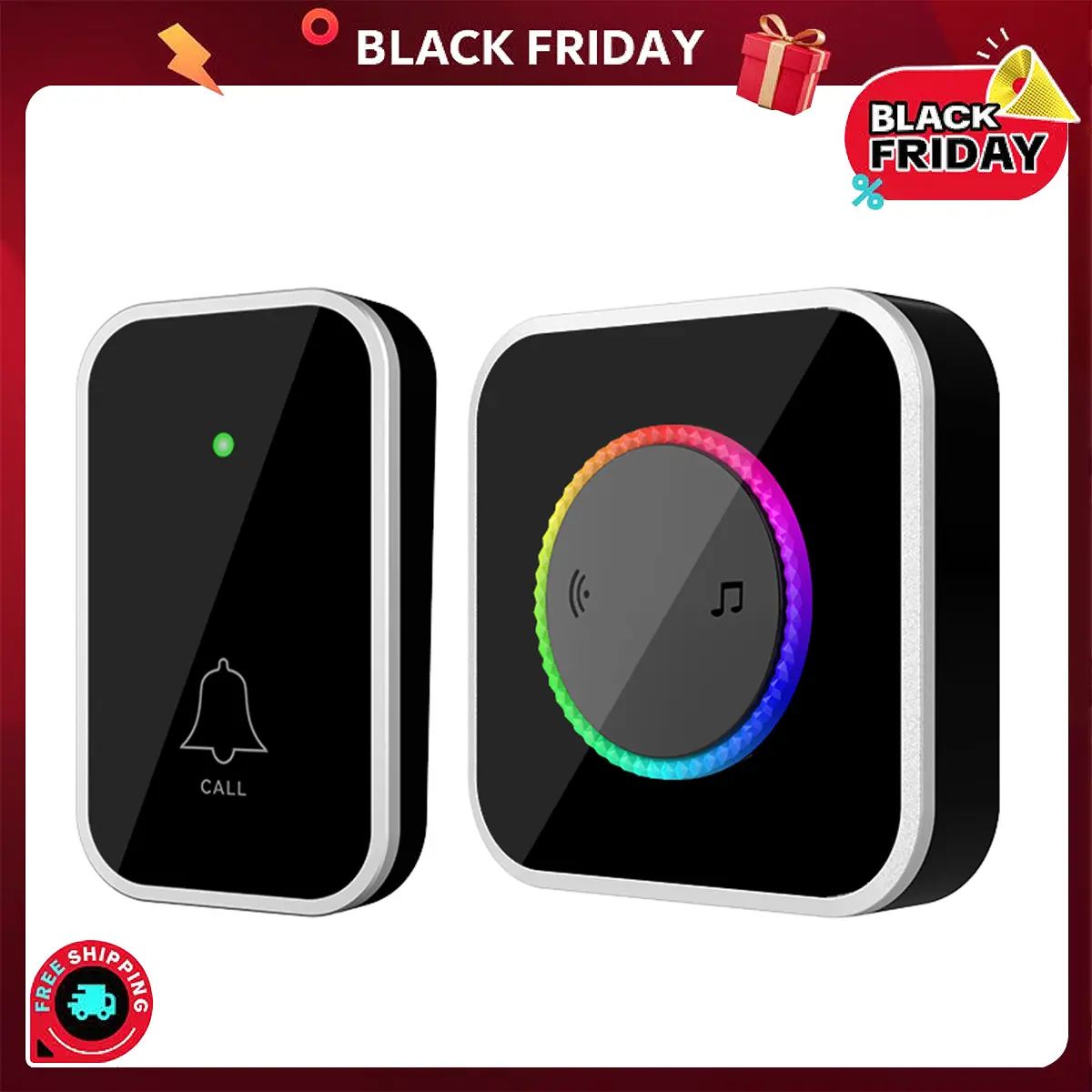 Wireless Home Security Door Bell Ringer - Waterproof, Easy Installation, Adjustable Volume, 45 Chime Variety, LED Entry Glow, 1000Ft Range, Black Bell for Door, Door Bell Ringer Wireless, Home Security Doorbell