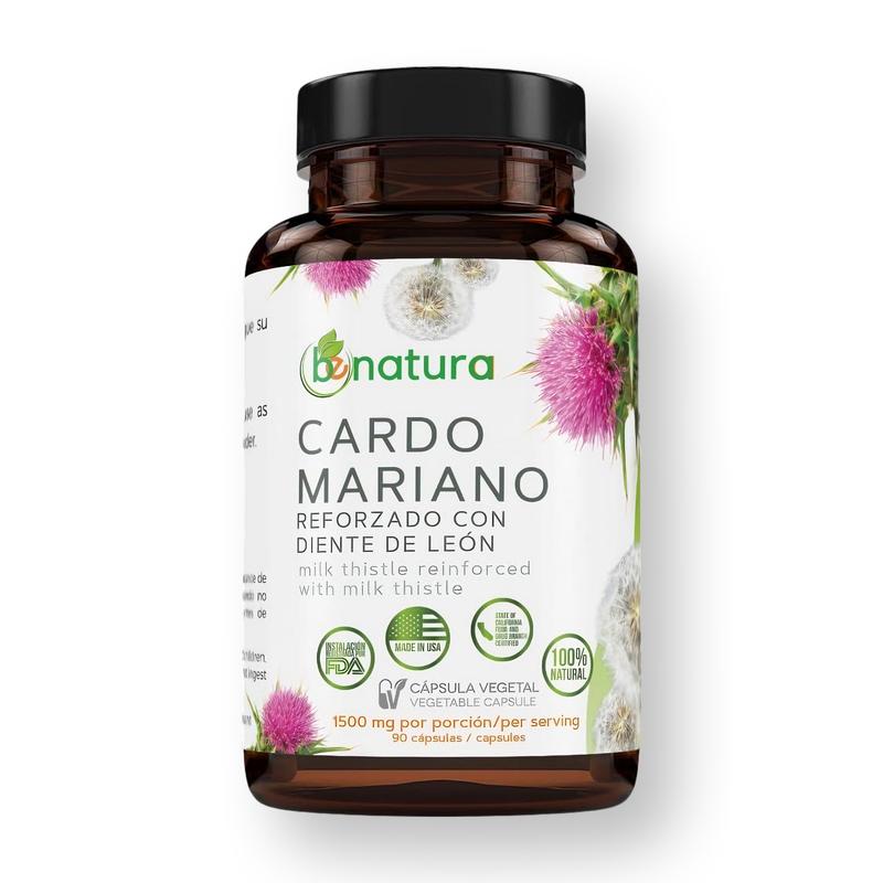 Cardo Mariano, diente Leon (Milk Thistle Reinforced with Milk Thistle) 90 Vegetable Capsule 1500 mg per Serving,Root Liver Health Support,100% Natural