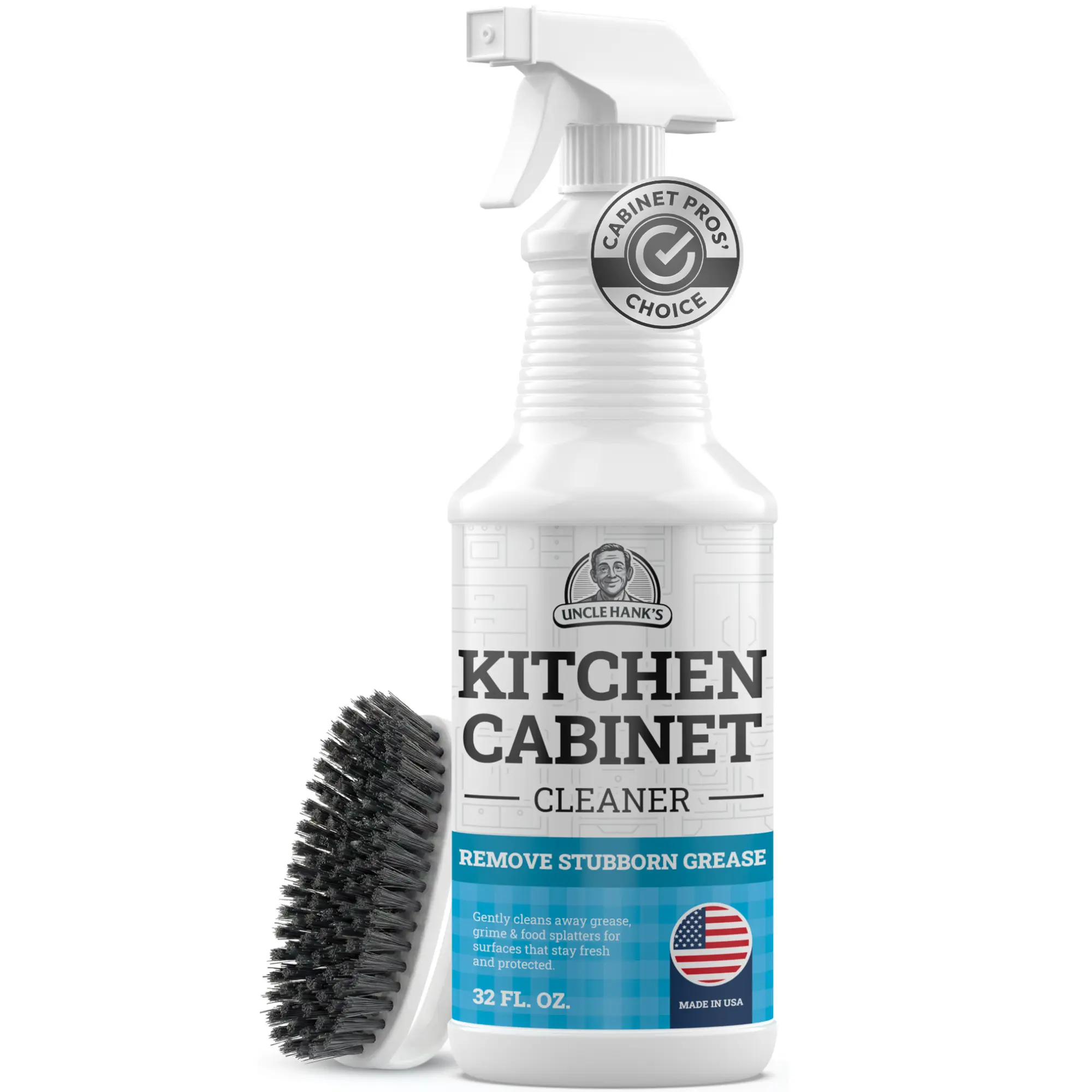 Kitchen Cabinet Cleaner for Wood and Finished Surfaces, Everyday Home Care Spray with Brush for Painted and Sealed Furniture, 32 oz