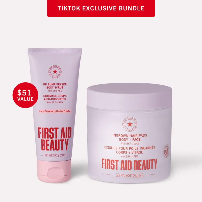 First Aid Beauty Ingrown TTS Exclusive Bump-Smoothing Duo: Hair Pads 60ct & KP Bump Eraser Body Scrub 2oz