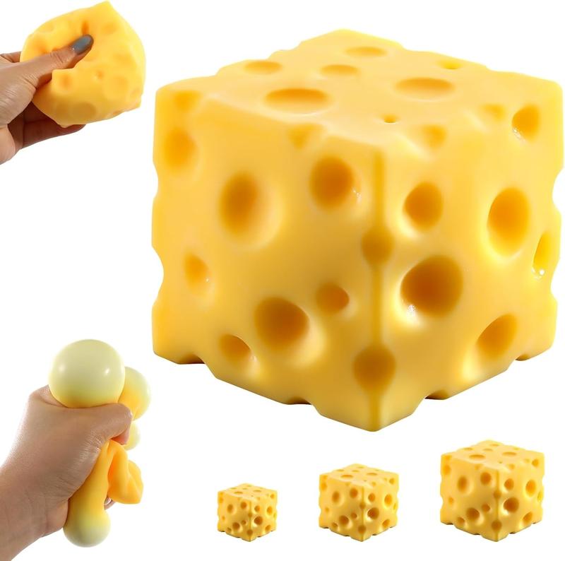 Cheese Shaped Squishy Stress Balls - Soft Rubber Stress Relief Squishies, Sensory Play Fidget Toys for Kids & Adults, Novelty Gag Gift, Soft Rubber Squishy