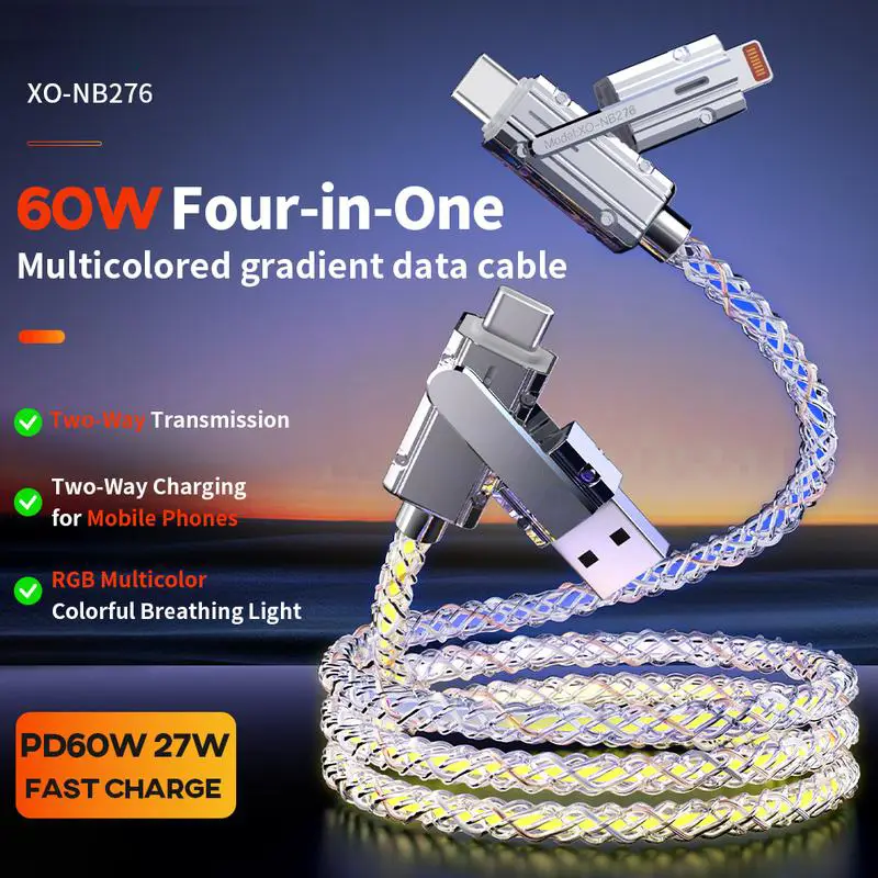 查看[Four-in-One 100W Colorful Lights Data Cable PD 60W Fast Charge ...