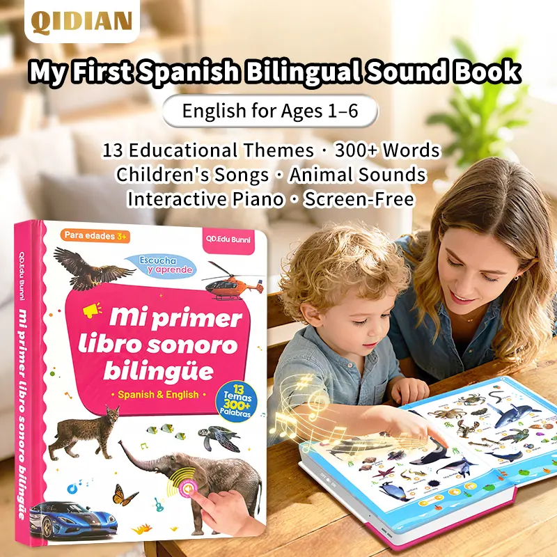 Spanish Bilingual Sound Busy Book - Preschool Educational Language Toy for Ages 1-6, 300+ Words, 13 Themes & Song-Based Learning, Perfect Toddler Gift, Bilingual Book, Toddler Busy Book,back to school backtoschool