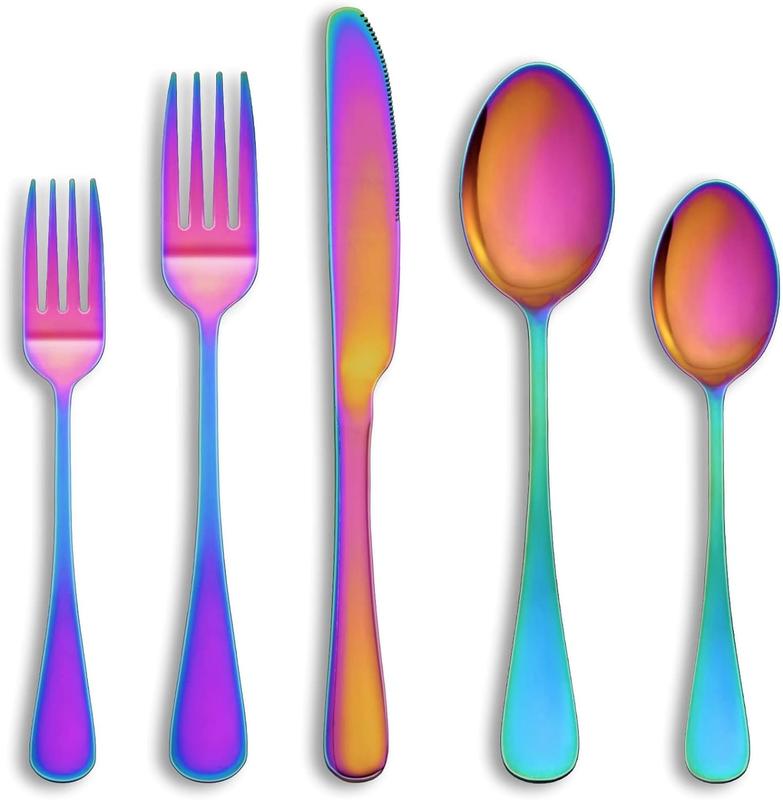 Colorable Silverware 查看[Rainbow Silverware Flatware Set for 4, Stainless Steel Colorful ...