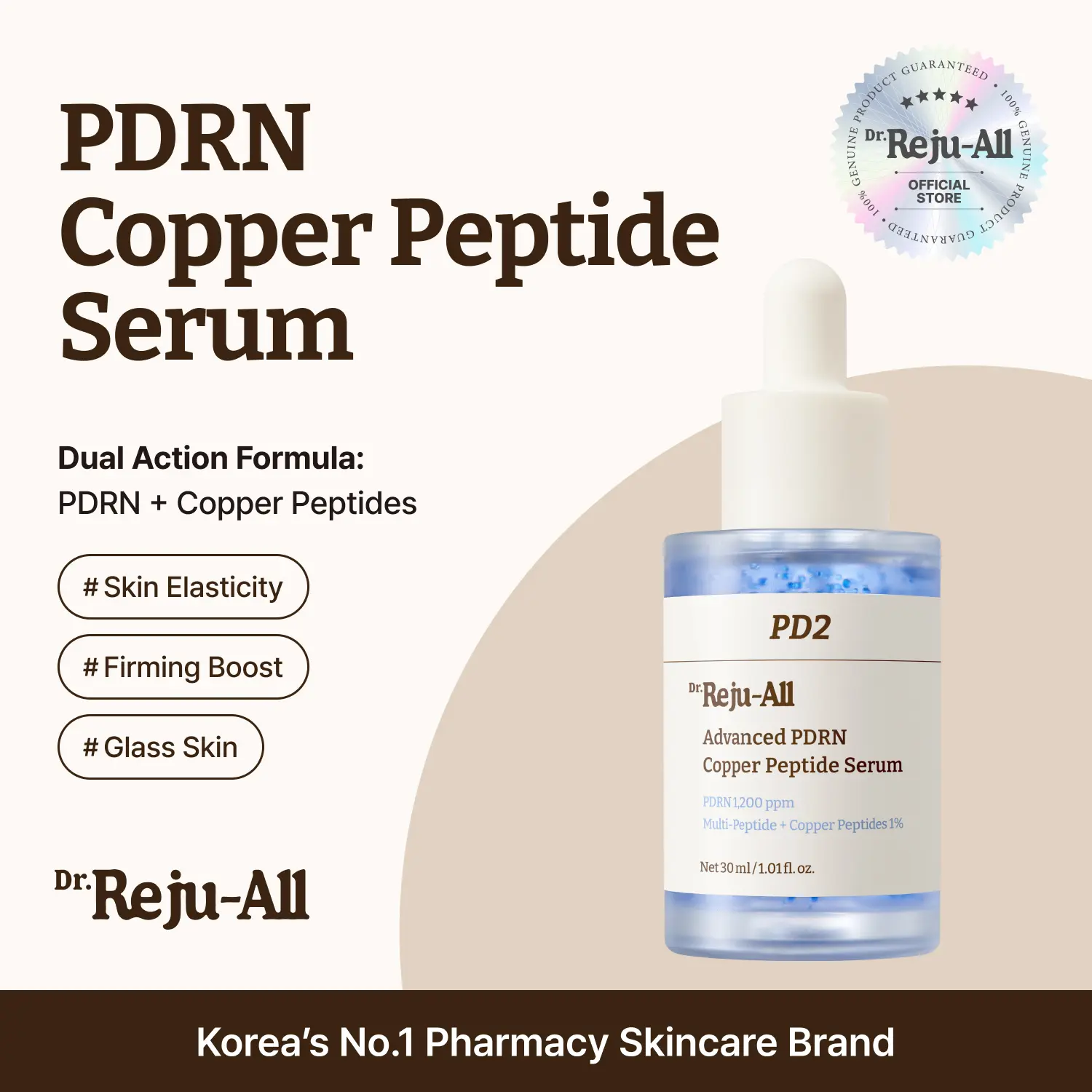[Official]Dr.Reju-All Advanced PDRN Copper Peptide Face Serum - GHK-Cu, Hyaluronic Acid, Hydrolyzed Collagen Peptides, Smooth, Lightweight, Gentle for Sensitive Skin, Daily Firming & Elasticity Boost, 1.01 Fl Oz, Beauty Products, Smooth Skin Routine