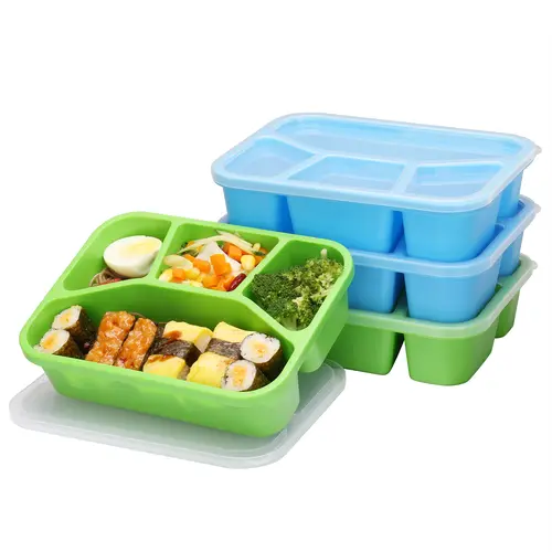 查看[4 Pack Bento Box Lunch Containers,Reusable 4 Compartment Food Meal ...