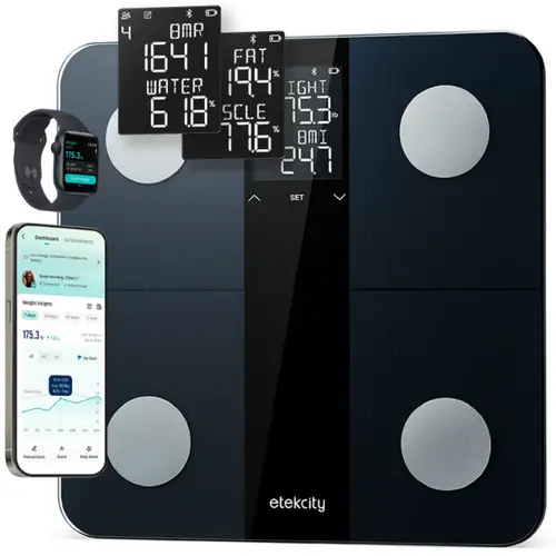 Etekcity Smart Body Weight Scale, High Accuracy with Large Display Bathroom Digital Weighing Scale with BMI, Body Fat, Muscle Mass Healthcare Springtok