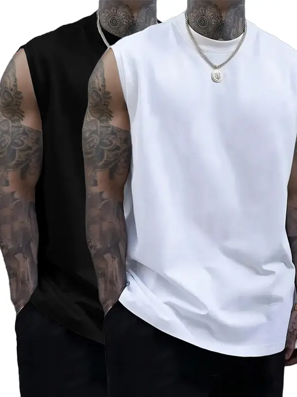 Men's Solid Color Round Neck Tank Top, Loose Casual Comfy Classic Crew ...