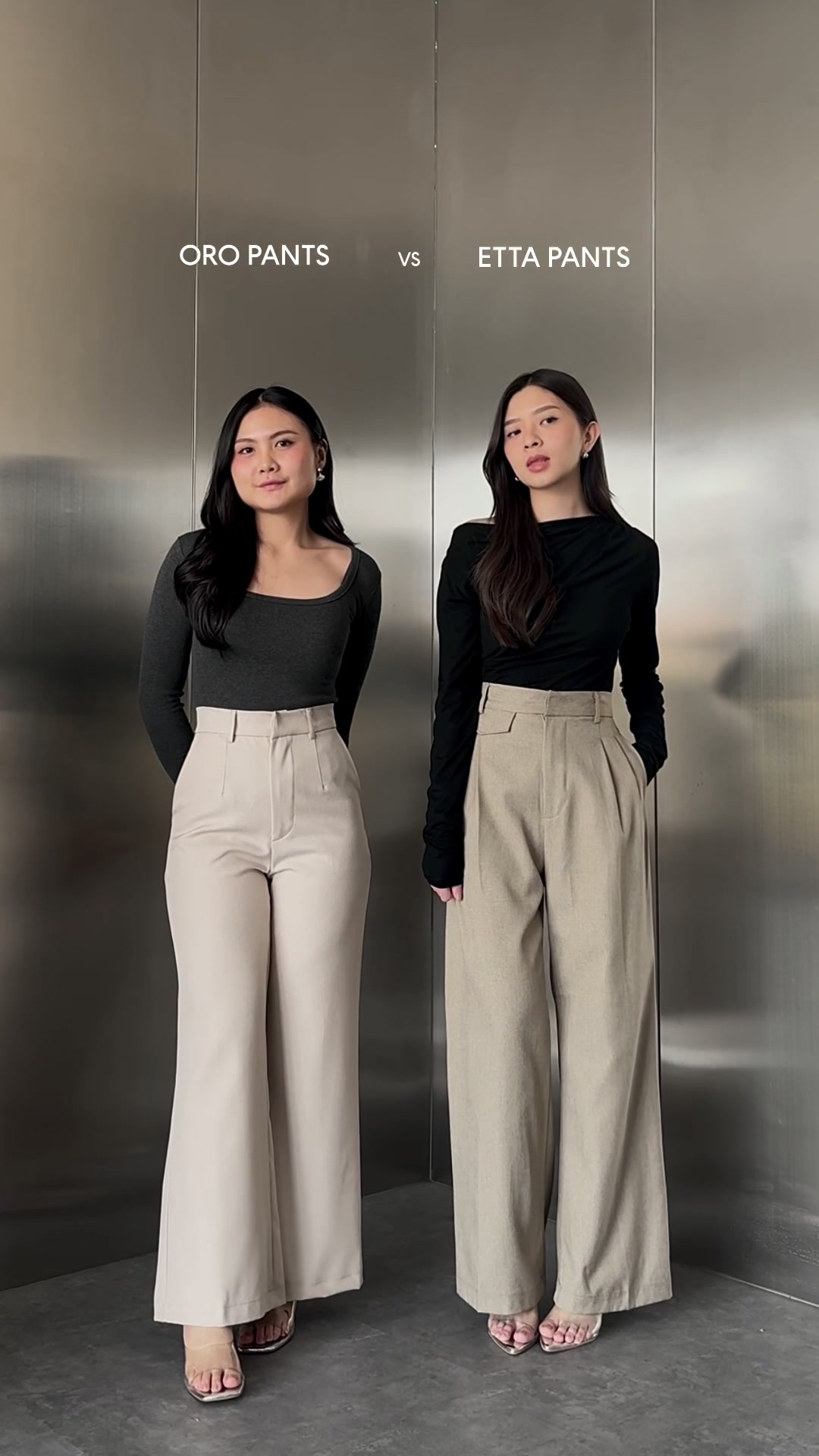 Oro Pants VS Etta Pants 🤝 Buat kalian yang bingung sama perbedaan nya, jangan bingung lagi ya!🤗🫶🏻 #oropants #oropantswanita #fypシ゚ #loosepants #fyp #outfitcheck 