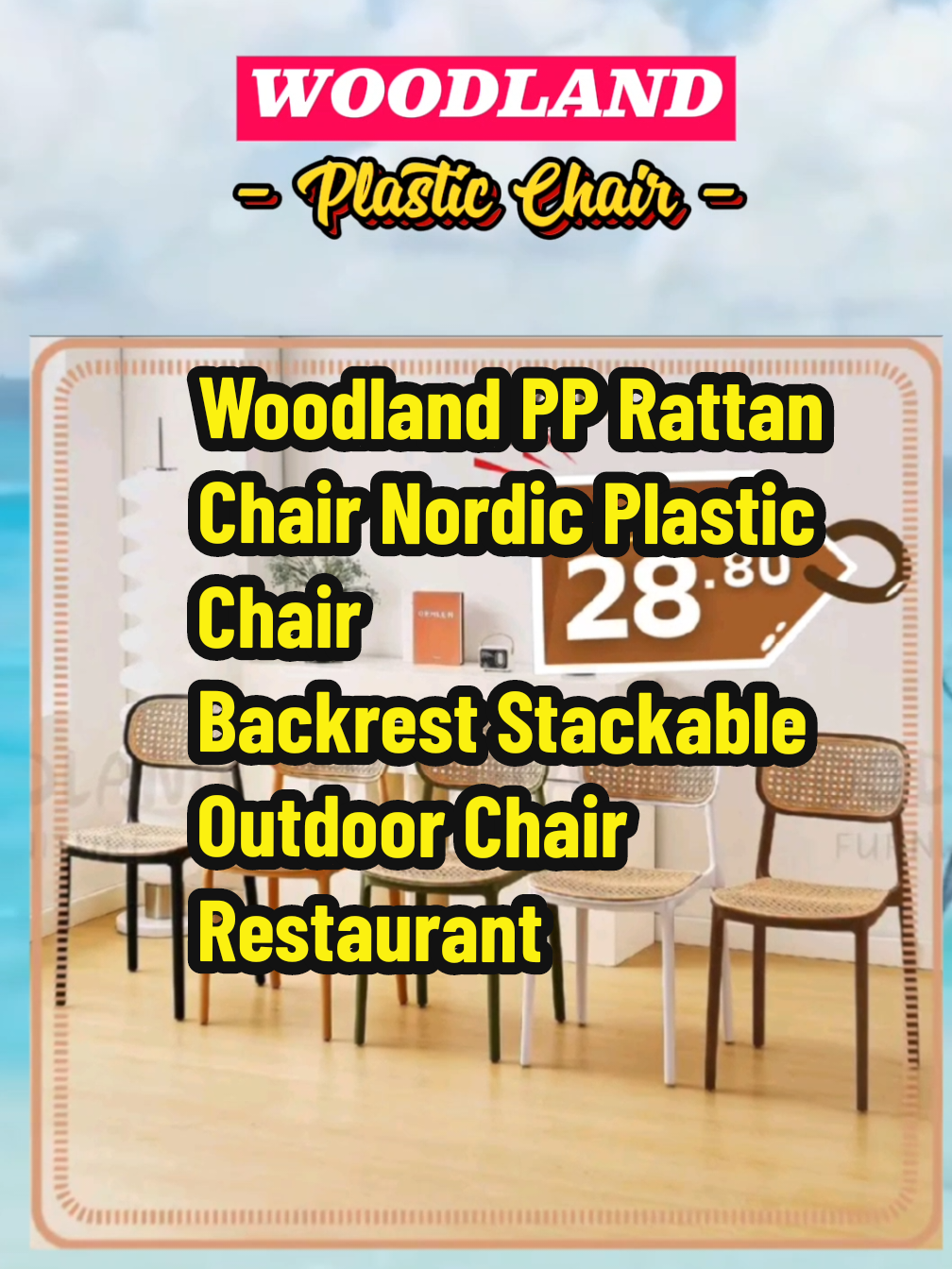 Woodland PP Rattan Chair Nordic Plastic Chair Backrest Stackable Outdoor Chair Restaurant Dining Chair Kerusi Cafe #kerusiplastik #furniture  #fypシ゚viral #FYP 