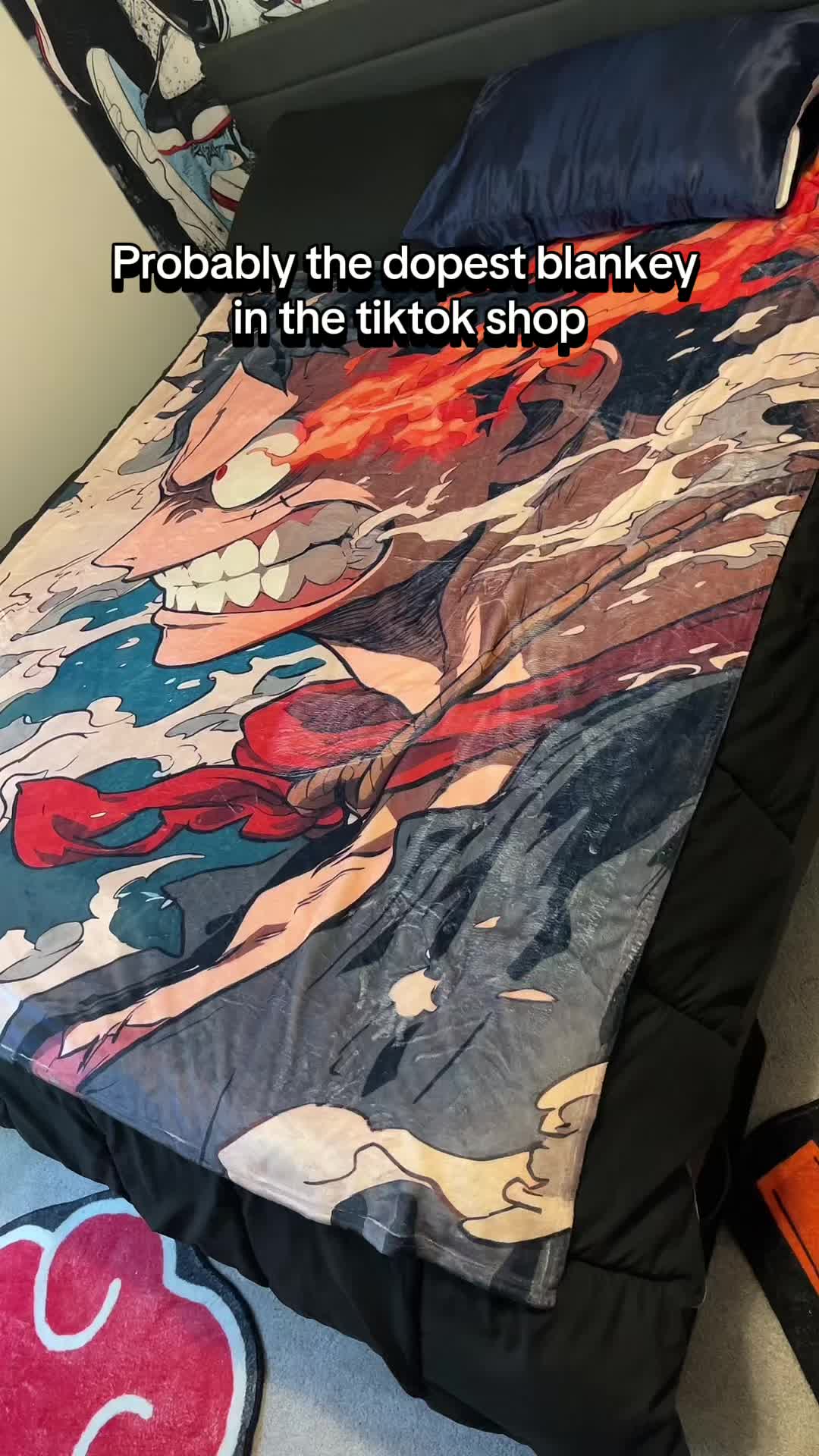 Yeah I need this one, a backup, and a backup for the backup. I got the largest size available, this is how it looks on a queen sized bed. #OnePiece #Anime #Luffy #Bedroom #Gear5Luffy 