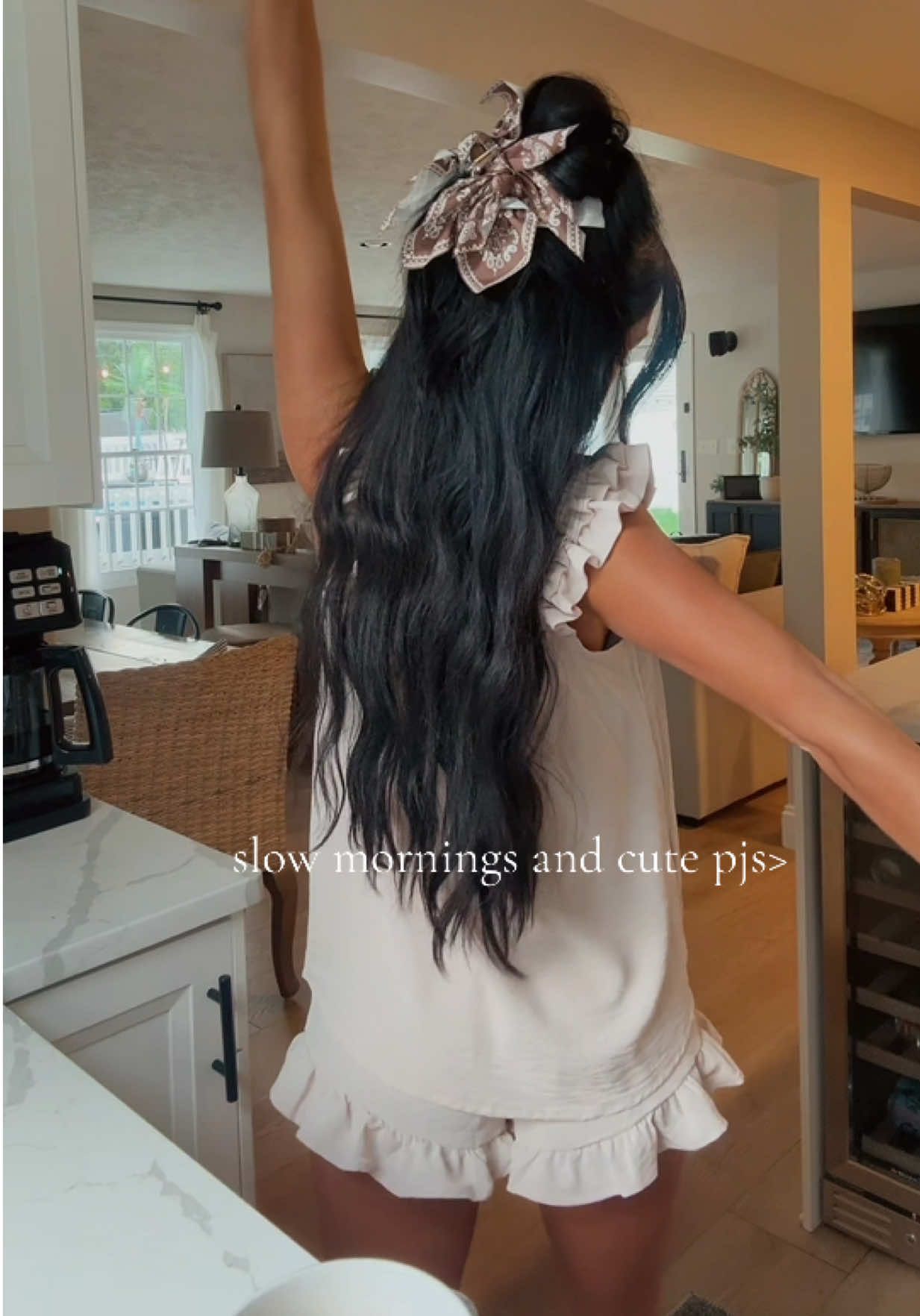 What is better than slow mornings and cute pajama sets? #rufflepajamas #pajamasets #loungewear #loungesets #cutepajamas 