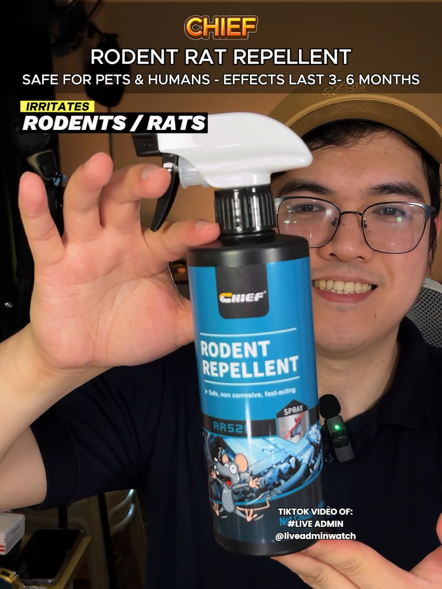 Rat Problem? Solved! 🐀 Get Your CHIEF Rodent Repellent Spray! Ayaw mo ba ng daga sa bahay o sasakyan mo? Those chewed wires, droppings, at yung amoy? Ugh! Don't let them invade your space! Meet your new best friend: the CHIEF Rodent Repellent Spray 480ml! ✨ This is not just a repellent, it's a long-term solution! With over 121,000+ sold and currently on WOW Sulit Deals! Here's why you need this ASAP: ⚡️ 180 Days Protection! Yes, you read that right! One application can give you up to 6 MONTHS of continuous protection! No more daily worries about daga. 🌿 Safe & Harmless, Naturally! Made from natural plant extracts, it's safe for your family, pets, and even your surfaces (tested on metal and plastic, non-corrosive!). No toxic chemicals, no messy traps, no dead rats to deal with! 🏡 Multi-Use Miracle! Super versatile! Spray it on your car engine (say goodbye to chewed wires!), in your kitchen, home, office, stock room, or sa mga pipes where rodents love to hide. Just spray entry points for maximum effectiveness! 🚫 Drives Them Away PERMANENTLY! It works by creating a "hatred memory" for rodents, making them feel discomfort and forcing them to leave your space for good. No more foul odors or disease-carrying pests! ✅ Super Easy to Use! Just shake, spray on affected areas, and let the Chief do its magic. It's that simple! Don't let rodents take over your space. Get the long-lasting, safe, and effective solution now! Click the yellow basket and say goodbye to those pesky daga forever! 🛒🏡 #RodentRepellent #AntiDaga #ChiefSpray #PestControlPH #HomeHacks #CarCarePH #NaturalRepellent #TikTokShopPH 