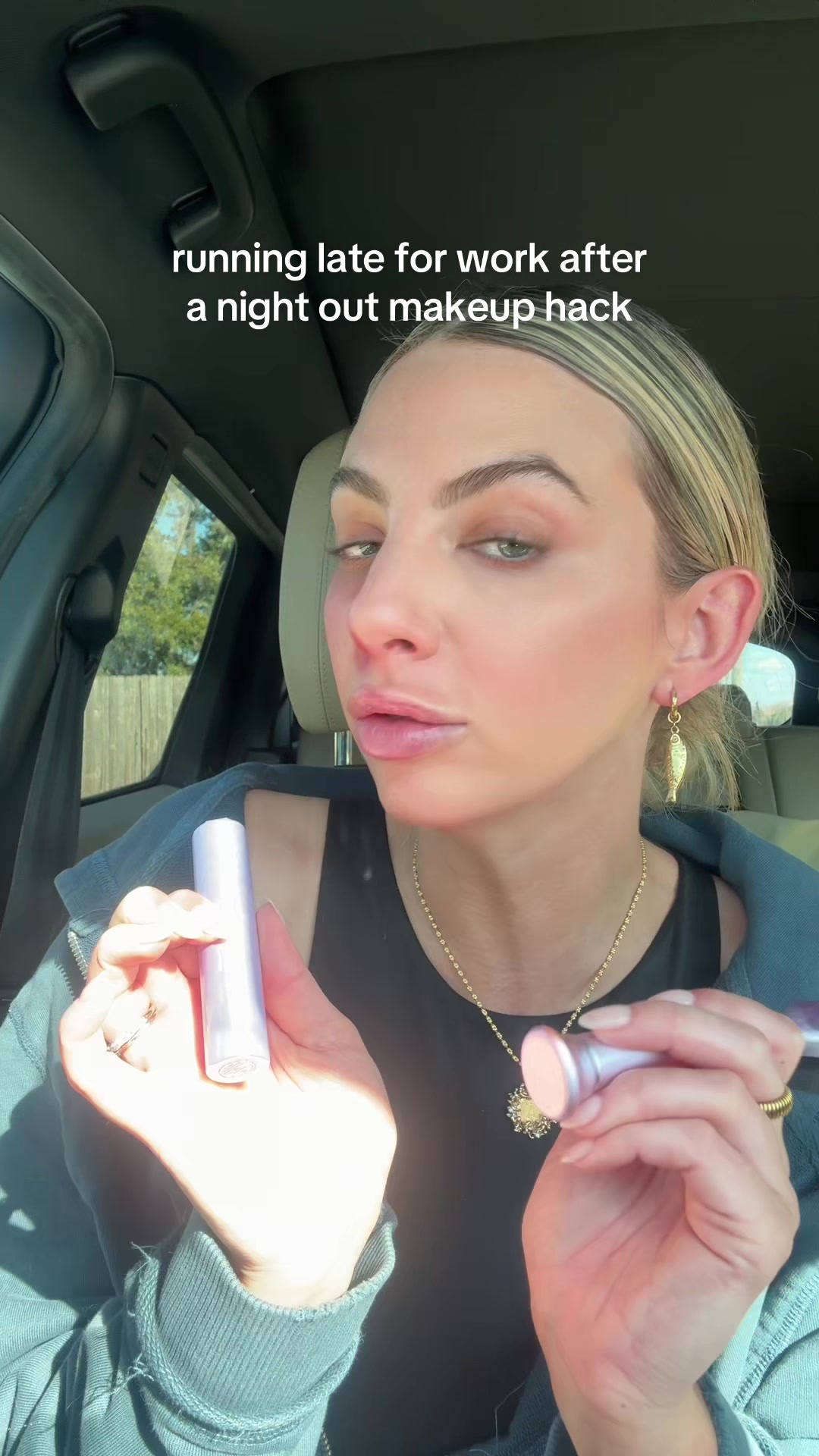 no filtet, no cuts, no lights. Just a concealer in the car #concealer #concealerhack #tarteshapetape 