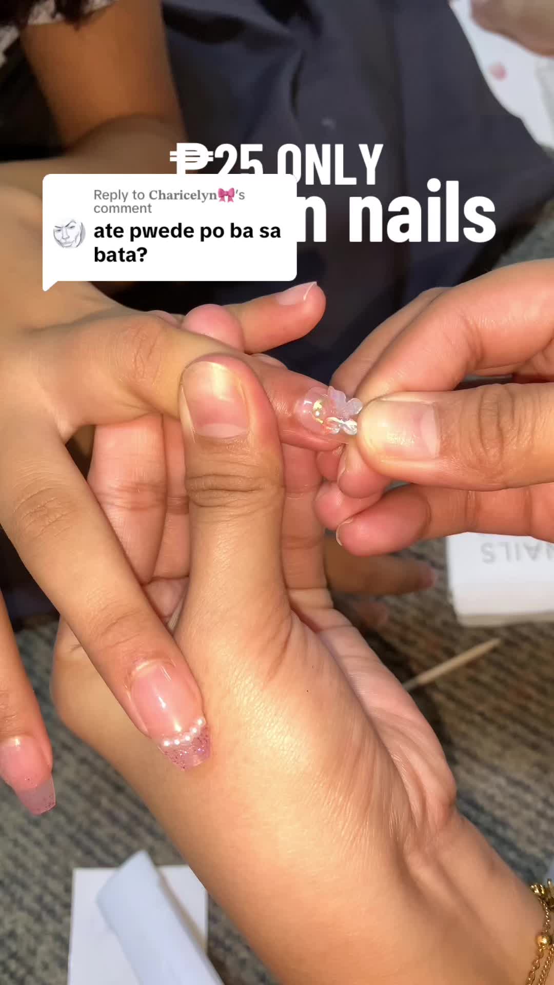 Replying to @𝐂𝐡𝐚𝐫𝐢𝐜𝐞𝐥𝐲𝐧🎀 pwede ba sa bata itong fake nails? #nails #nailsartvideos #presson #pressonnailstutorial #pressonnails #pressonnail #diynails #diynail 