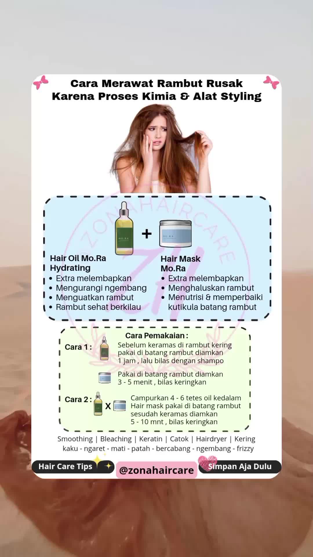 cara merawat rambut rusak karena proses kimia dan alat styling rambut #rambut #haircare #hairtok #rambutrusak #morahair #morahairoil #morahairmask #hairoil #hairmask 