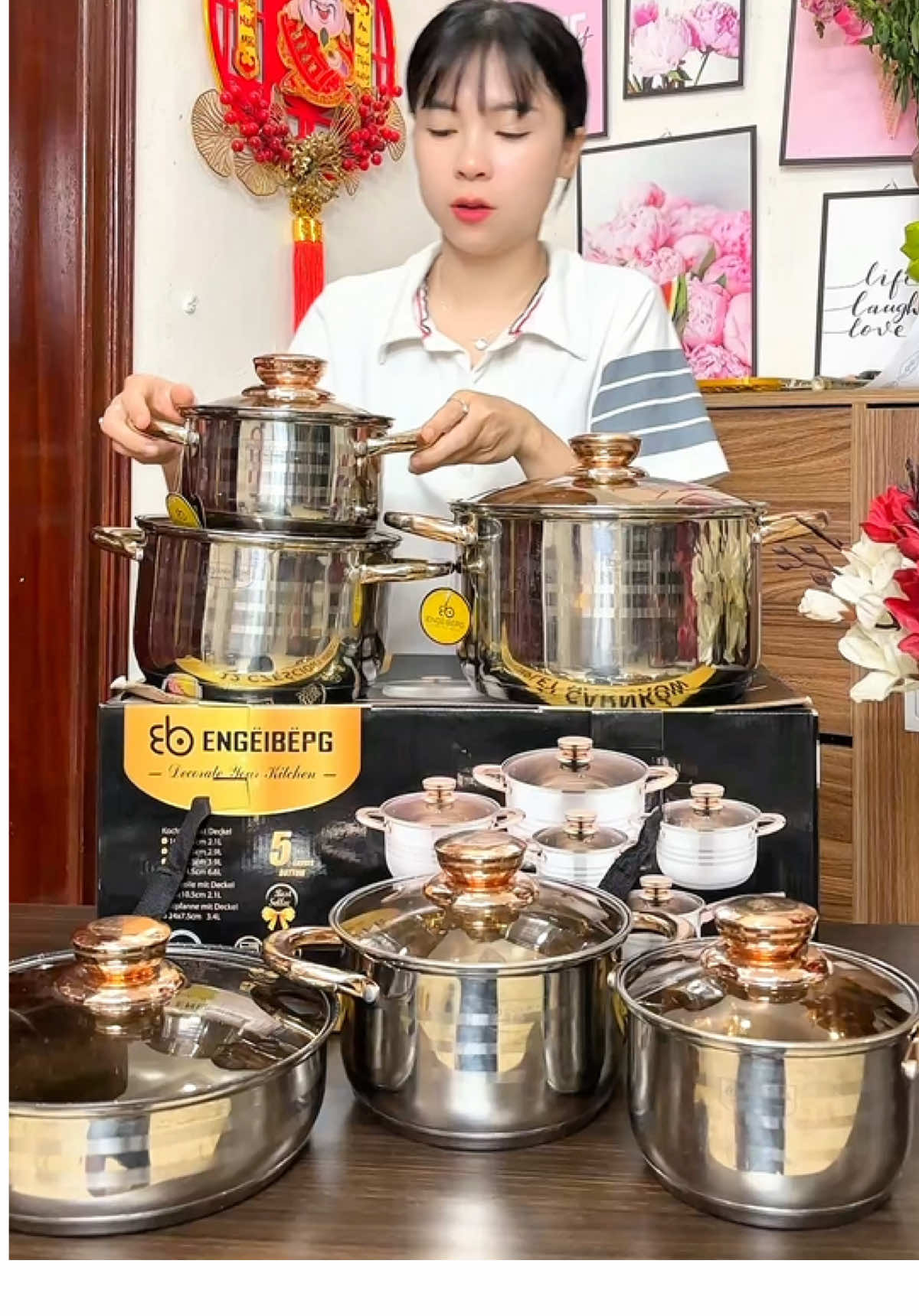 Bộ nồi innox 6 món dành cho bếp điện bếp từ #bonoi#bonoiduc6mon #bonoiinox #bonoiduc #bonoiinox5day 
