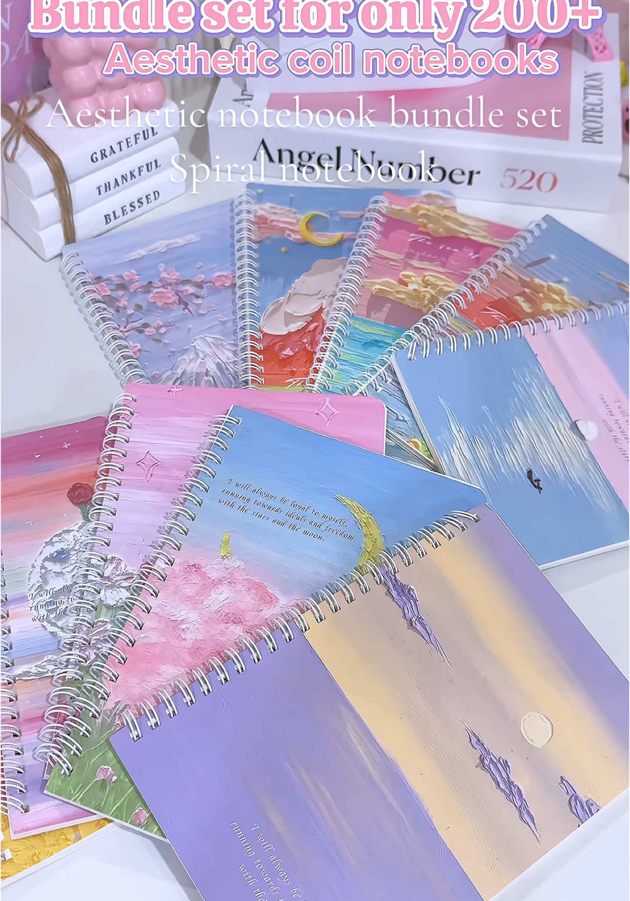 Aesthetic notebook bundle set, ang kapal ng cover gaganda lahat walang ulit ulit na design #notebook #notebookbundle #aestheticnotebook #spiralnotebooks #schoolsupplies #backtoschool 
