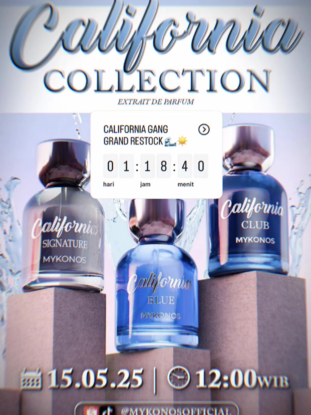 RESTOCK ALL CALIFORNIA MASKULIN 🥰, Jangan Lupa Join Live 🔥🔥 #mykonos #parfumviral #parfum 