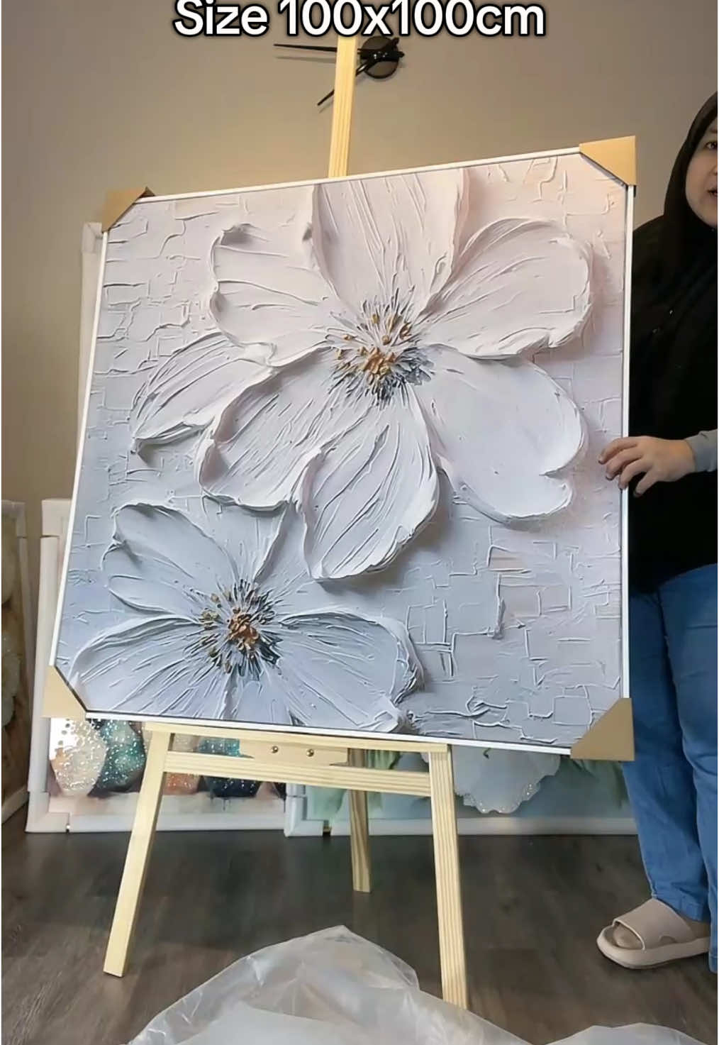 100x100cm Wall Frame Painting with Wood Frame #homedecor #premiumquality #wallframepainting #trending #fastshipping #fyp #tiktok #canvaspainting #livehighlights 