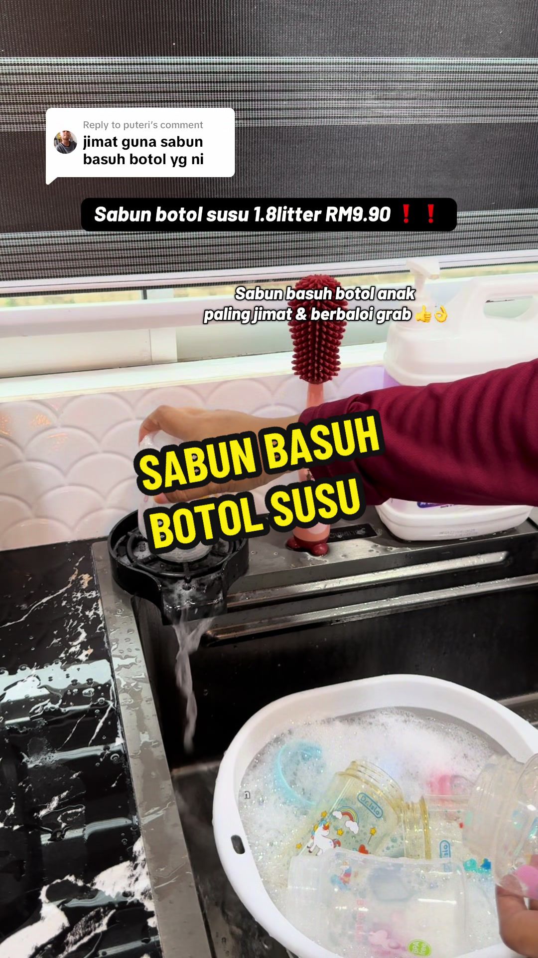 Replying to @puteri Sabun basuh botol susu 4in1, bole cuci botol, toys anak, buah2an dan sayur yer..Jimat dan berbaloi grab 👍👍 #sabuncucibotol #sabunbasuhbotolsusu #sabunbaby #liquidcleanser #babystuff 