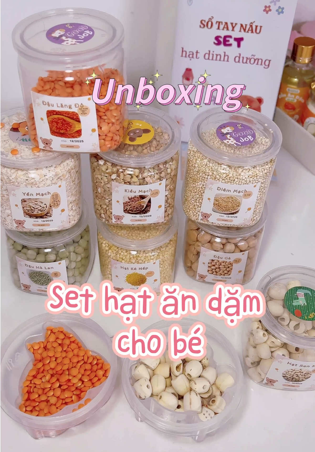 Mỗi ngày 1 loại hạt bắt đầu cho em bé 7M ăn dặm okeeee💓💓💓 #unboxing #andam #andamcungbe #beandam #sethatandam #hatandam 🍀🍀🥕🥩