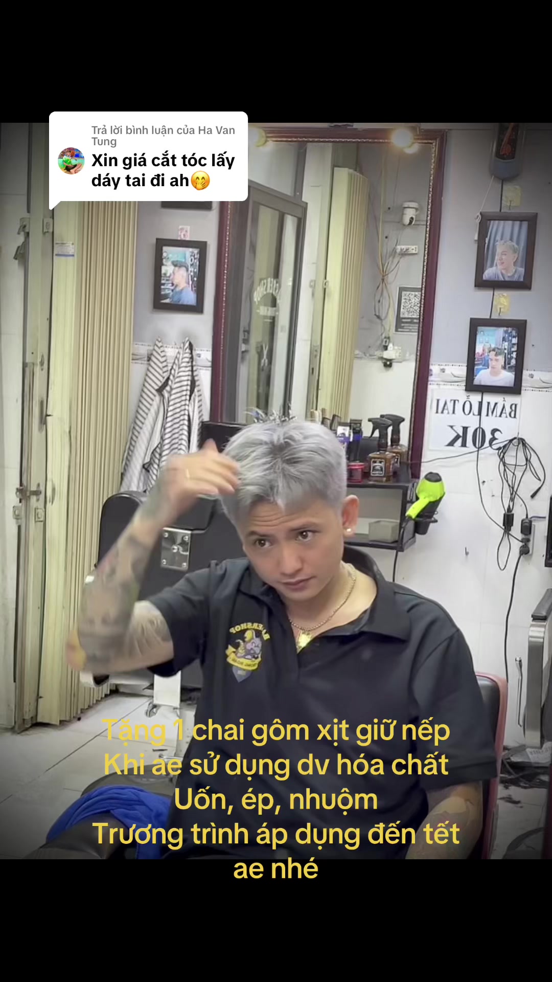 Trả lời @Ha Van Tung cắt cạo ráy 100 cành ae nhé.     😍Từ giờ đến tết ae sử dụng dv hóa chất, uốn, ép, nhuộm, được tặng 1 chai gôm xịt giữ nếp tóc, ae tranh thủ nhé 😍