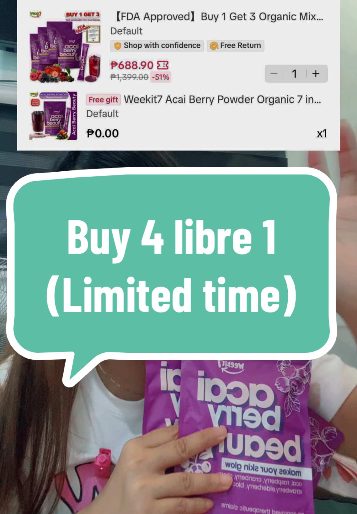 From feb 14-16. Buy 4 libre isa..check na lang yung basket♥️#acaiberry #weekit7 