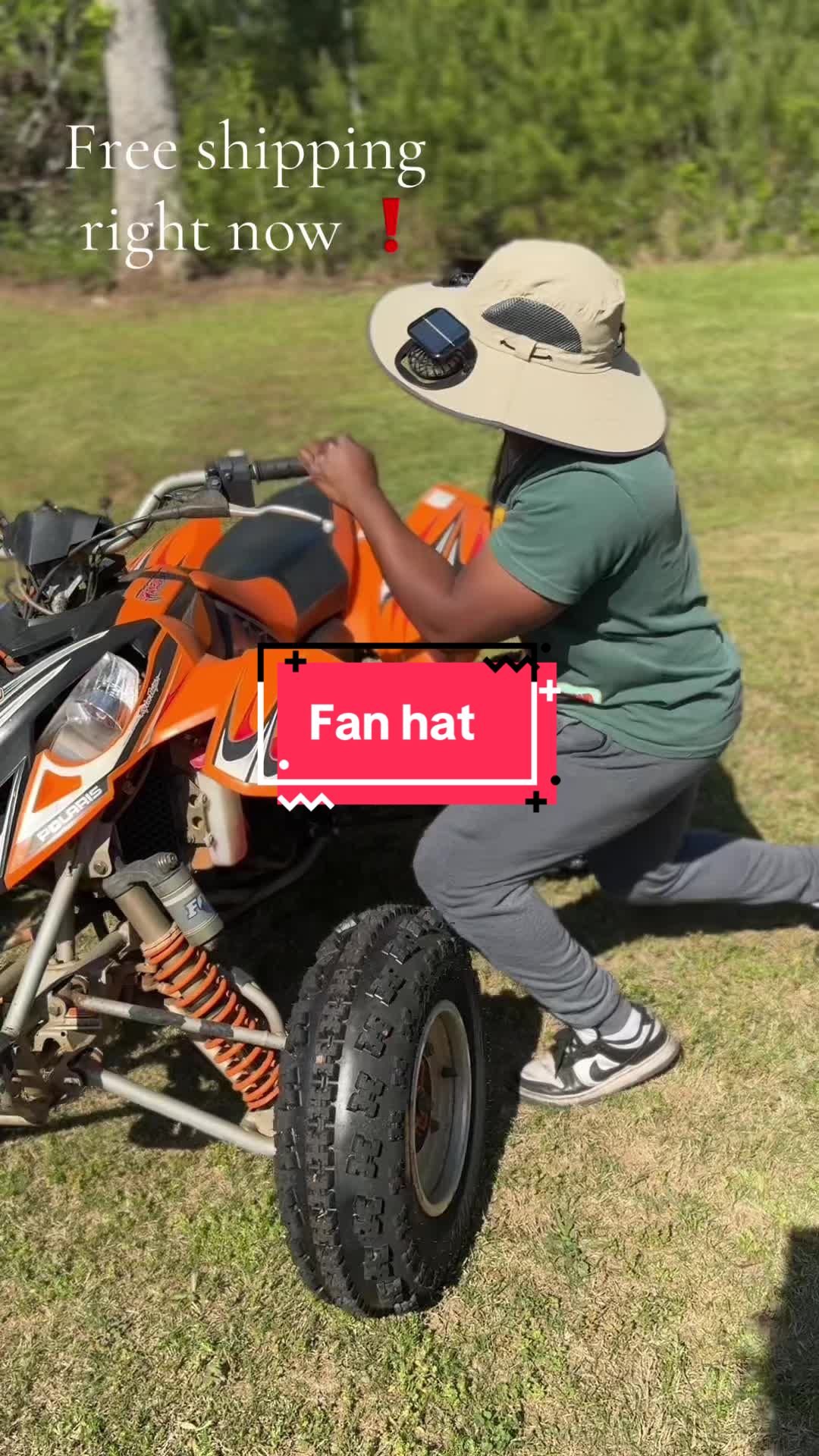 He uses it for yard work and I love it when watching the kids play outside! #solarpoweredhatfan #hatfan #fanhat #solarpowerhat 