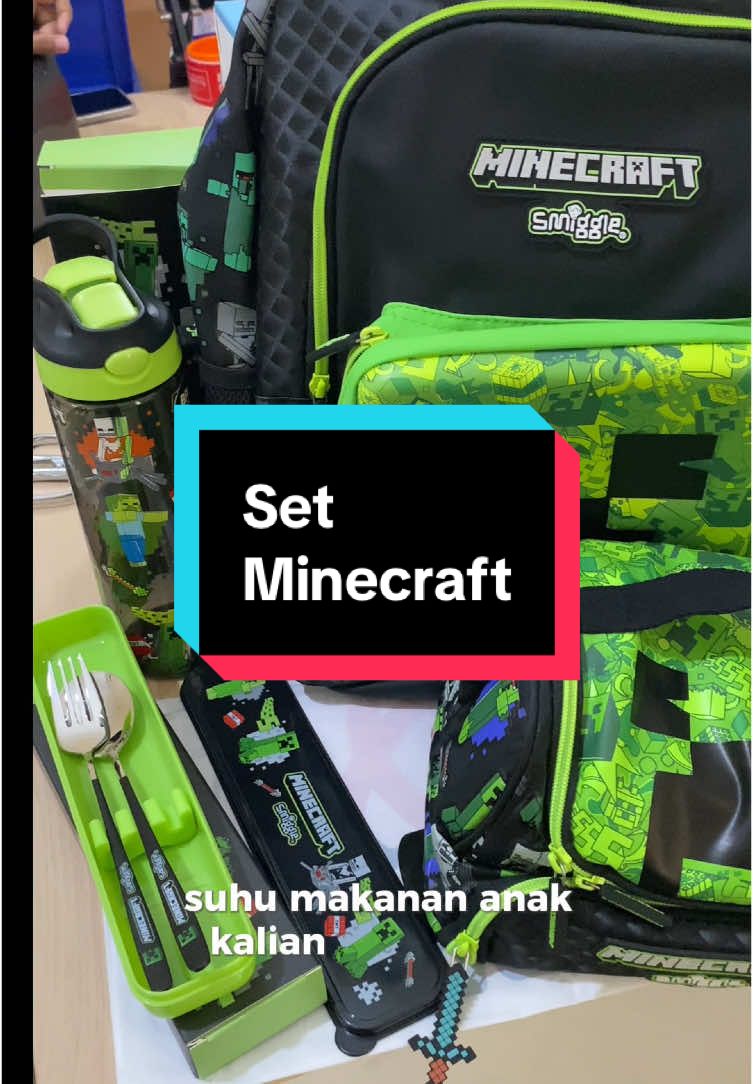 SET SMIGGLE MINECRAFT!!✨ - tas sd 1-6  - lunchbag  - botol minum 630ml - sendok minecraft  #setsmigglelengkap 