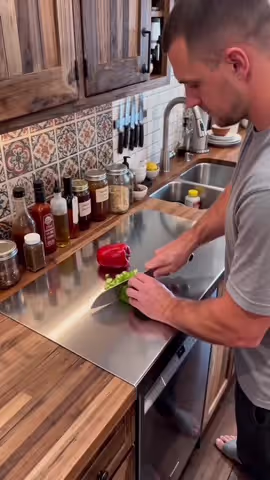 This stainless steel board has become the primary work surface in my kitchen. It's huge, hygienic, and perfect for food prep. #KitchenHacks#kitchengadgets#stainlesssteel#foodprep#tiktokshopcybermonday