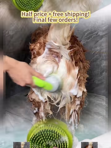 My dog actually enjoys baths now! 🛁 Pre-fill this brush with shampoo, press for foam, and the soft bristles feel like a massage. Gets between every toe, and my pup stays calm. Plus it hangs to dry – genius.#tiktok#tiktokshop#foryoupageofficiall #fyp #TikTokShopRestock#dealsforyoudays #Dealsforyoudays
