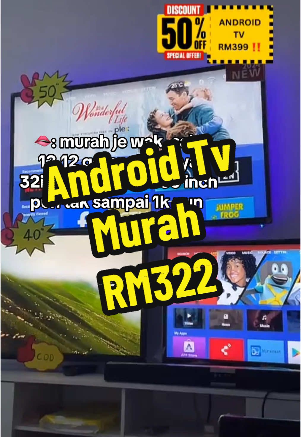 Harga tv tengah turun ! 32inch smart android RM322 je sayangku . Lambattt habissss !! #fyp #androidtv #smarttv #androidtvmurah 