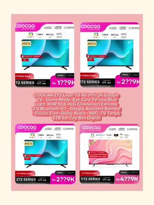 COOCAA Z72 Layar TV 40 Inch 2K Google TV - Game Mode- Eye Care TV-Low Blue Light- HDR 10 & HLG Chameleon Extreme 2.0-Bluetooth 5.1 - Google Assistant Remote - Flicker Free- Dolby Audio - WIFI- TV Tanpa STB Set Top Box Digital 