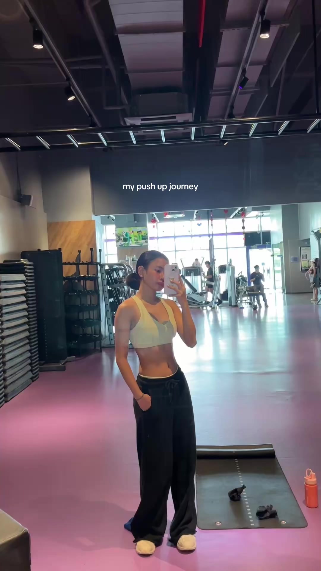 a lot of knee push ups later… i finally did a proper push up!  For me it was 2 months worth of upper body training. I know that this may not be a big deal to some. But always remember that we’re all different and small progress is still progress! Keep going 🥹    #fitnessjourney #gymtok #pushup #workout