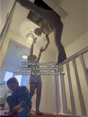 The kids are just used to me now 🤭😭🤣  #loft #shortgirl #ladders #holiday #holidayprep 