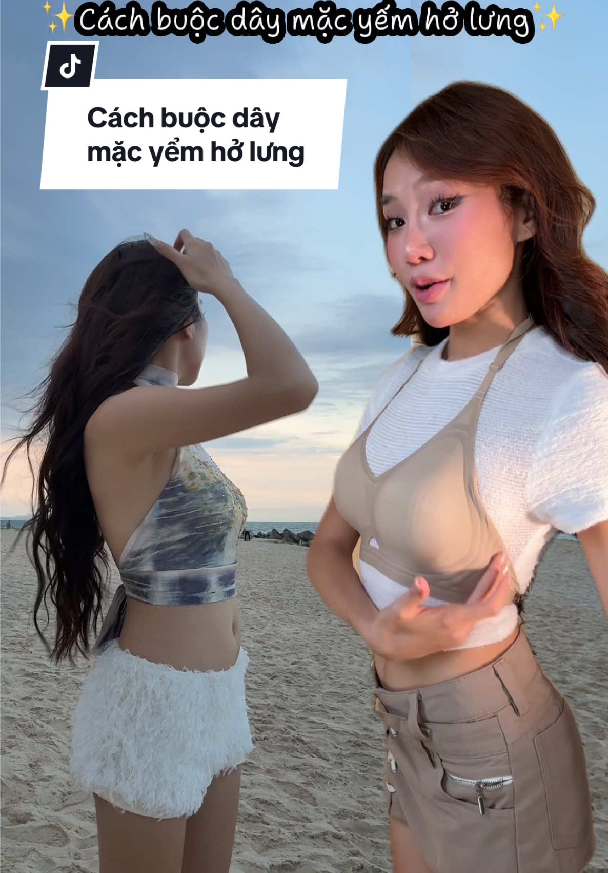 Trả lời @Mỹ Dung Dạ đây là cách cột dây áo để mặc yếm hở lưng nè Người Đẹp😚#Nhivisecret #Visecretbra #sea #aoholung #phốiđồđẹp #dephonmoingay #tiktokshopthoitrend #thoitrend #aolot #outfit #bien 