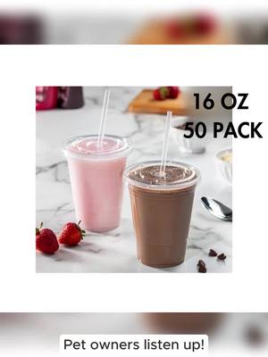 16 oz. Clear Plastic Cup with Flat Lid and Straw - 50/Pack Disposable Pet