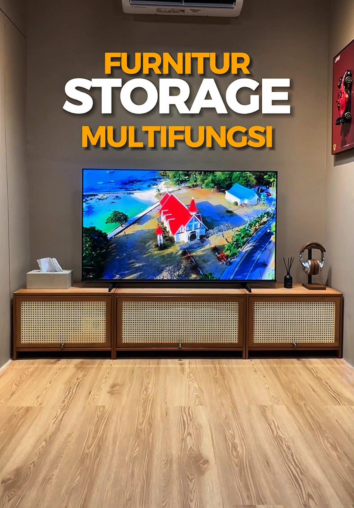 Furniture yang multi fungsi bisa jadi storage tempat penyimpanan, bench, rak sepatu tertutup dan meja TV kaya gini #mejatv #storage #storagerack #mejaestetik 